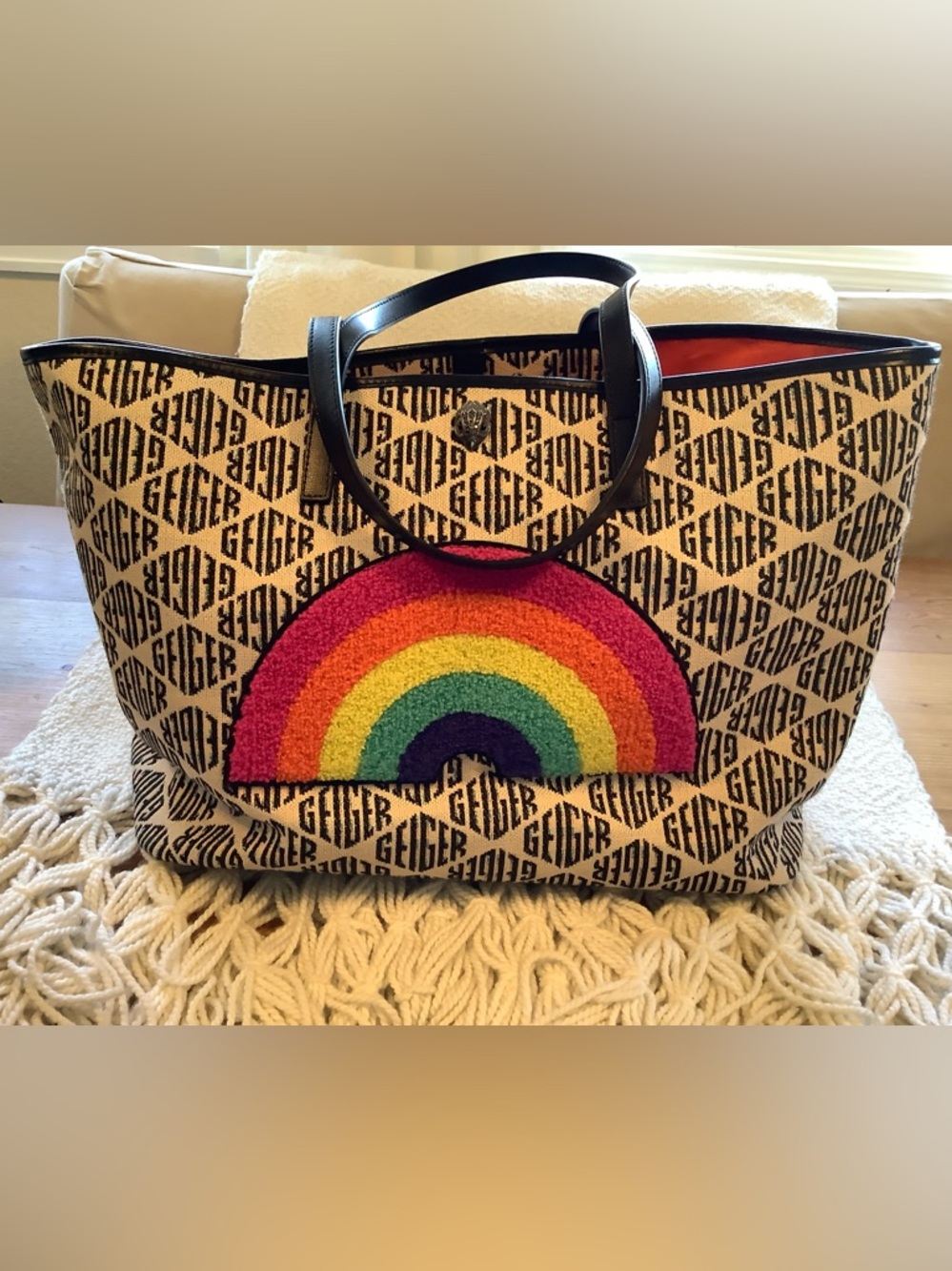 KURT GEIGER LONDON Richmond Monogram Logo Rainbow Shopper Tote Bag